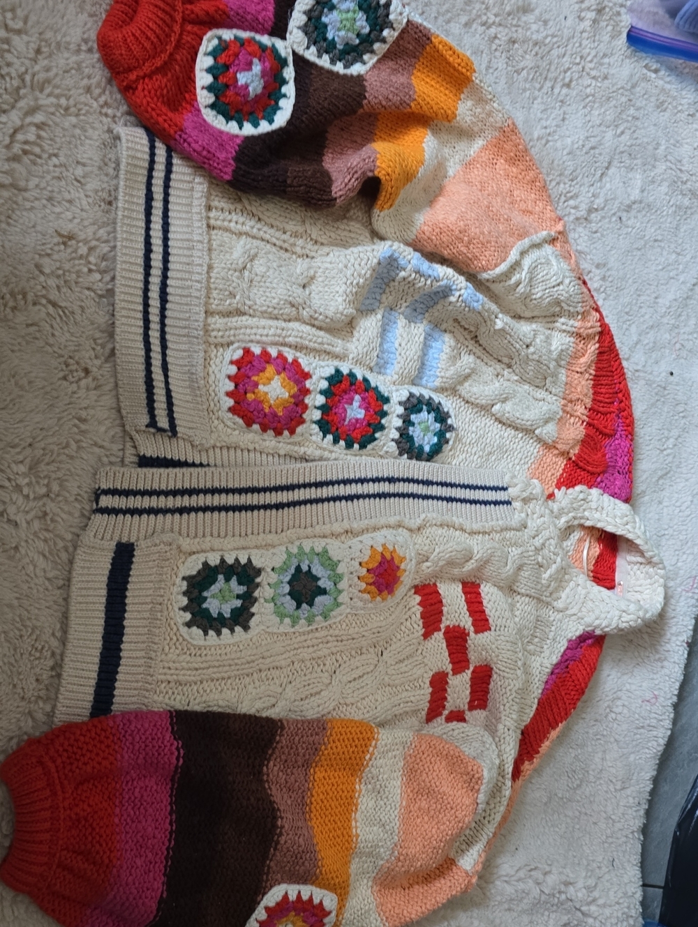 Free People Cream Multicolor Crochet Patchwork Cardigan - Picture 5 of 9